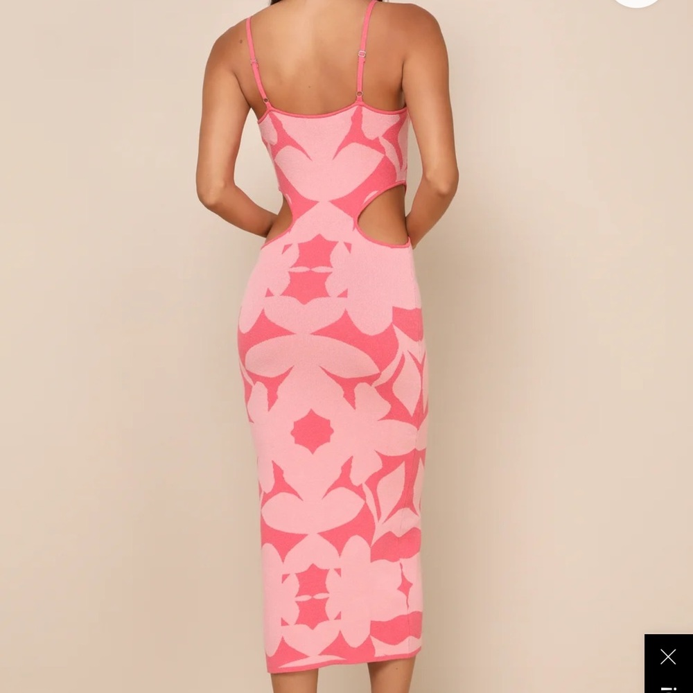 Lulu's Pink Red Halter Bodycon Midi Dress- NEW - Picture 2 of 4